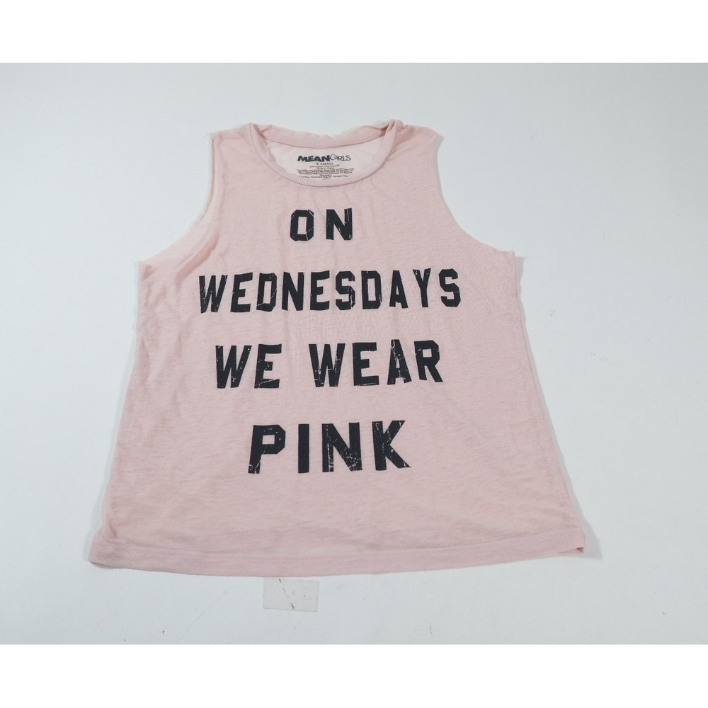 Mean Girls Tank Top Womens XS Pink On Wednesdays We Wear Pink Graphic Muscle Tee